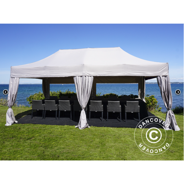 Flextents PRO Steel 3x6m inkl. 4st sidor &amp; 6st dekorativa hrngardiner, Latte