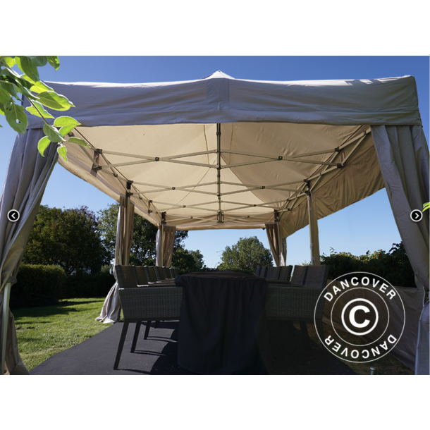 Flextents PRO Steel 3x6m inkl. 4st sidor &amp; 6st dekorativa hrngardiner, Latte
