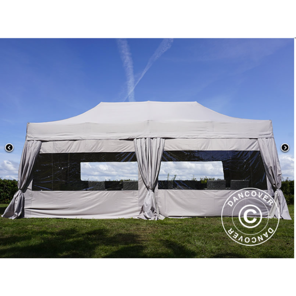 Flextents PRO Steel 3x6m inkl. 4st sidor &amp; 6st dekorativa hrngardiner, Latte