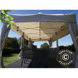 Flextents PRO Steel 3x6m inkl. 4st sidor &amp; 6st dekorativa hrngardiner, Latte
