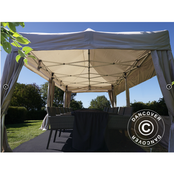 Flextents PRO Steel 3x6m inkl. 4st sidor &amp; 6st dekorativa hrngardiner, Latte