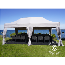 Flextents PRO Steel 3x6m inkl. 4st sidor &amp; 6st dekorativa hrngardiner, Latte