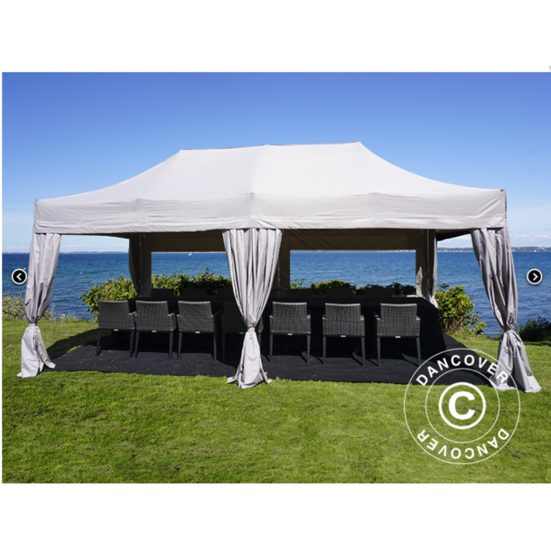 Flextents PRO Steel 3x6m inkl. 4st sidor &amp; 6st dekorativa hrngardiner, Latte