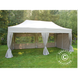 Flextents PRO Steel 3x6m inkl. 4st sidor &amp; 6st dekorativa hrngardiner, Latte