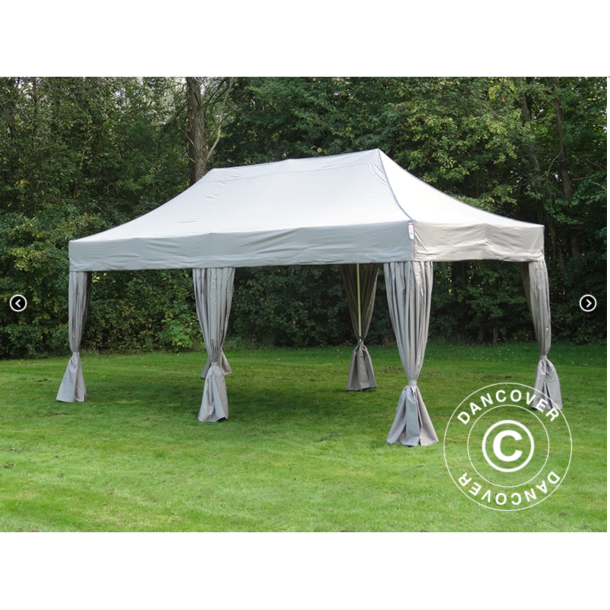 Flextents PRO Steel 3x6m inkl. 4st sidor &amp; 6st dekorativa hrngardiner, Latte