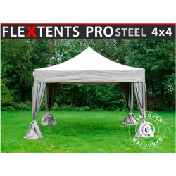 Flextents PRO Steel 4x4m inkl. 4st dekorativa hrngardiner, Latte