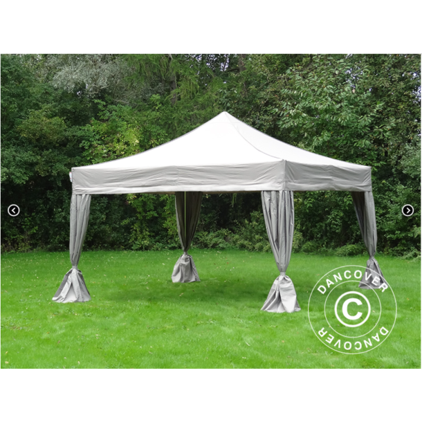 Flextents PRO Steel 4x4m inkl. 4st dekorativa hrngardiner, Latte