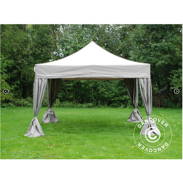 Flextents PRO Steel 4x4m inkl. 4st dekorativa hrngardiner, Latte
