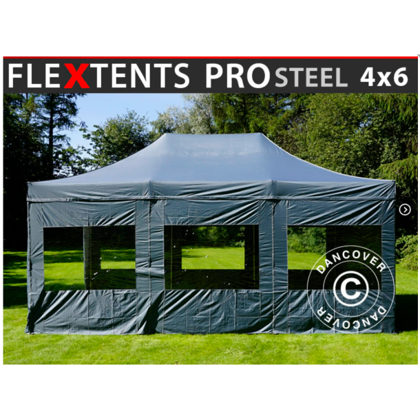 FleXtents PRO Steel 4x6m inkl 8st sidovggar