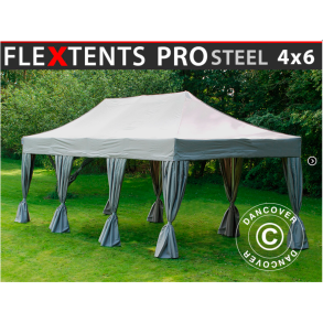 Flextents PRO Steel 4x6m inkl. 8st dekorativa hrngardiner