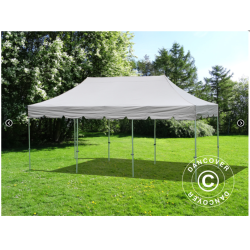 Flextents PRO Steel 4x6m "Peaked" inkl. 8st dekorativa hrngardiner, Latte
