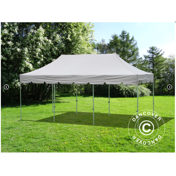 Flextents PRO Steel 4x6m "Peaked" inkl. 8st dekorativa hrngardiner, Latte