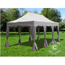 Flextents PRO Steel 4x6m "Peaked" inkl. 8st dekorativa hrngardiner, Latte