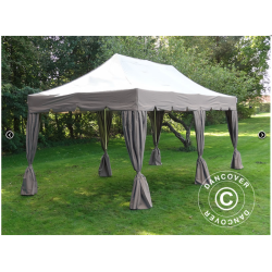 Flextents PRO Steel 4x8m "Peaked" inkl. 6st dekorativa hrngardiner, Latte