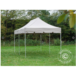 Flextents PRO Steel 4x8m "Peaked" inkl. 6st dekorativa hrngardiner, Latte