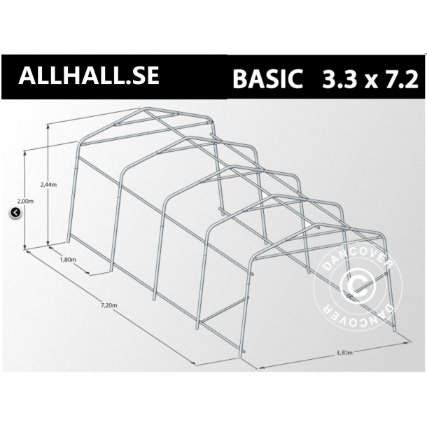 Garagetlt Basic 3,3x7,2x2,4m PE, Gr
