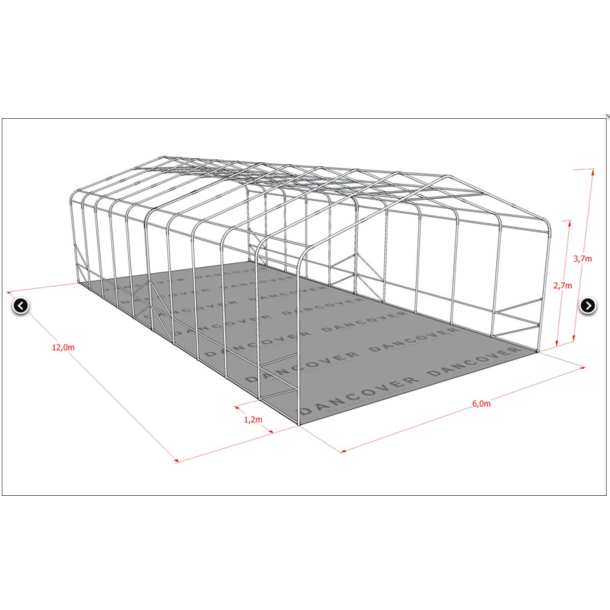 Lagertlt PRO 6x12x3,7m PVC 600g med takpanel