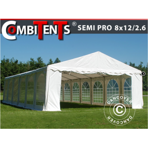 Partytlt Semi PRO PLUS Combitents 8x12m, 4-i-1, Vit