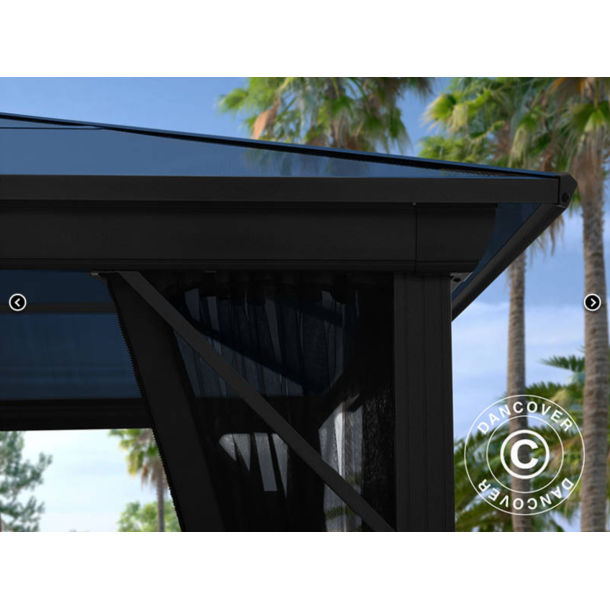 Paviljong Santa Barbera med gardiner och myggnt 4x4m, Svart