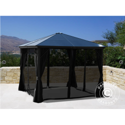 Paviljong Santa Barbera med gardiner och myggnt 4x4m, Svart