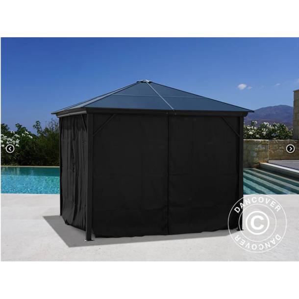 Paviljong Santa Barbera med gardiner och myggnt 4x4m, Svart