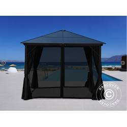 Paviljong Santa Barbera med gardiner och myggnt 4x4m, Svart