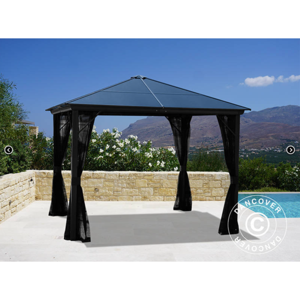 Paviljong Santa Barbera med gardiner och myggnt 4x4m, Svart