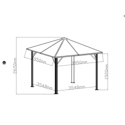 Paviljong Santa Barbera med gardiner och myggnt 4x4m, Svart
