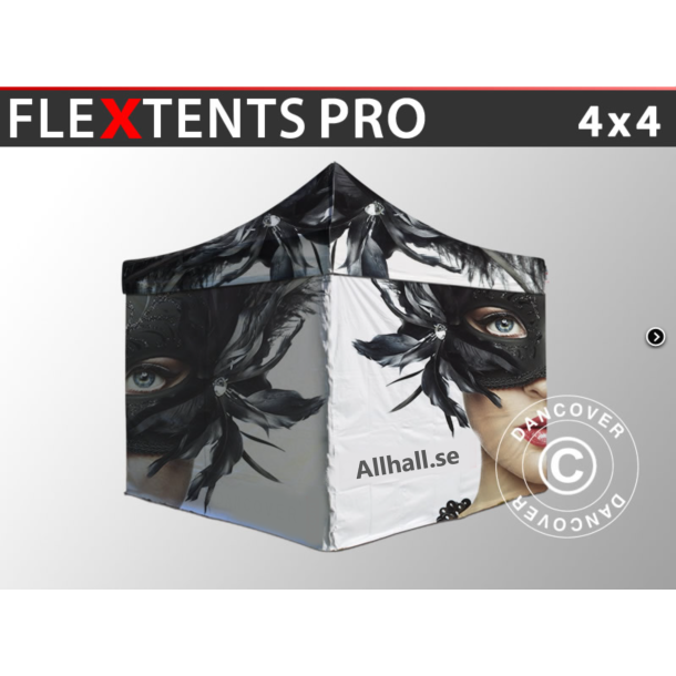 Flextents PRO 4x4m med fullt digitalt tryck inkl 4st sidovggar, Vit