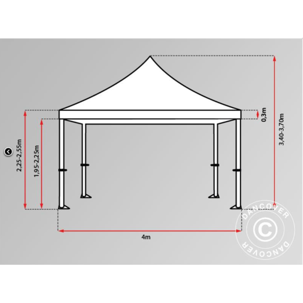 Flextents PRO 4x4m med fullt digitalt tryck inkl 4st sidovggar, Vit