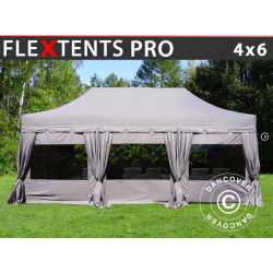 Flextents PRO 4x6m "Peaked" inkl. 8st sidor &amp; 8st dekorativa hrngardiner, Latte
