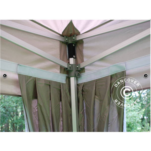 Flextents PRO 4x6m "Peaked" inkl. 8st sidor &amp; 8st dekorativa hrngardiner, Latte