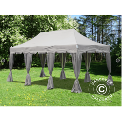 Flextents PRO 4x6m "Peaked" inkl. 8st sidor &amp; 8st dekorativa hrngardiner, Latte