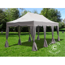 Flextents PRO 4x6m "Peaked" inkl. 8st sidor &amp; 8st dekorativa hrngardiner, Latte