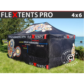 Flextents PRO 4x6m med fullt digitalt tryck inkl 8st sidovggar, Vit