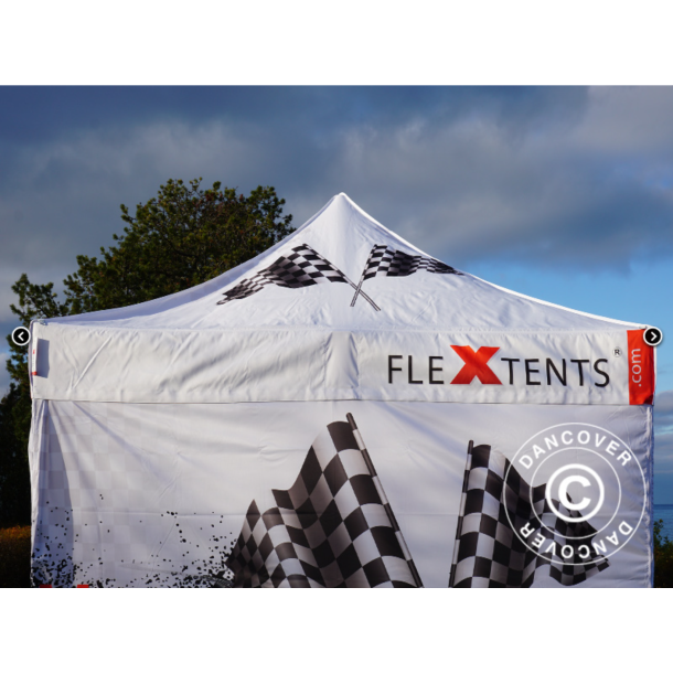 Flextents PRO 4x8m med fullt digitalt tryck inkl 6st sidovggar, Vit