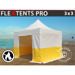 Flextents PRO 3x3m, PVC, Arbetstlt inkl 4st sidovggar, Gul/Vit