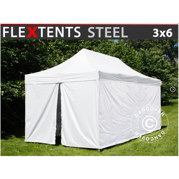 FleXtents Steel 3x6m "Sjuktält" inkl 6st sidoväggar, Vit