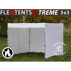 Snabbtlt FleXtents Xtreme Exhibition med sidovggar, 3x3m, Vit, Flamskert