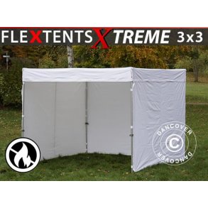 Snabbtlt FleXtents Xtreme Exhibition med sidovggar, 3x3m, Vit, Flamskert