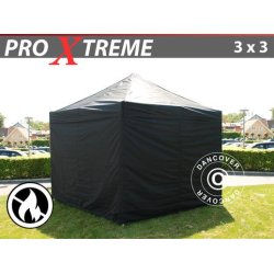 Snabbtlt FleXtents Xtreme 3x3m Svart, Flammhmmande, inkl. 4 sidor