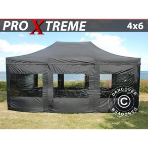 Snabbtlt FleXtents Xtreme 4x6m Svart, inkl. 8 sidor